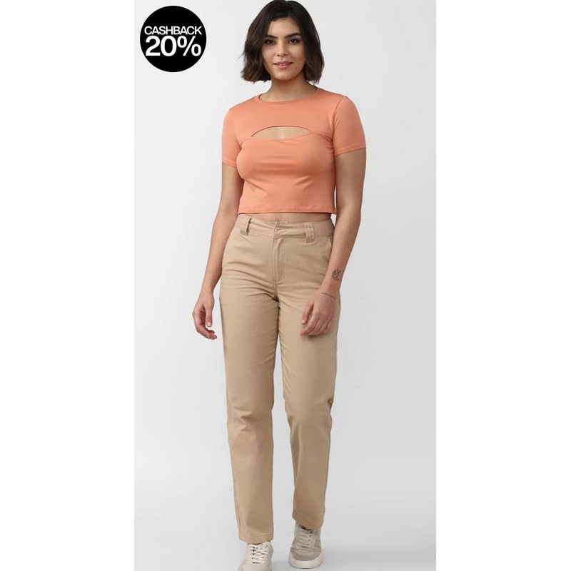 Forever 21 Women’s Light Coral Cut Out Short Sleeve Crop Top | Forever 21 In Lebanon