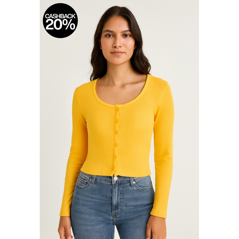 Forever 21 Womens Light Orange Ribbed Long Sleeve Button Blouse  |Forever 21 In Lebanon