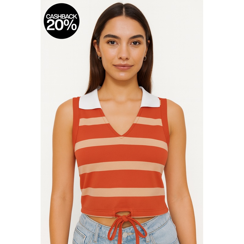 Forever 21 Womens Ochre Almond Striped Sleeveless Blouse |Forever 21 In Lebanon