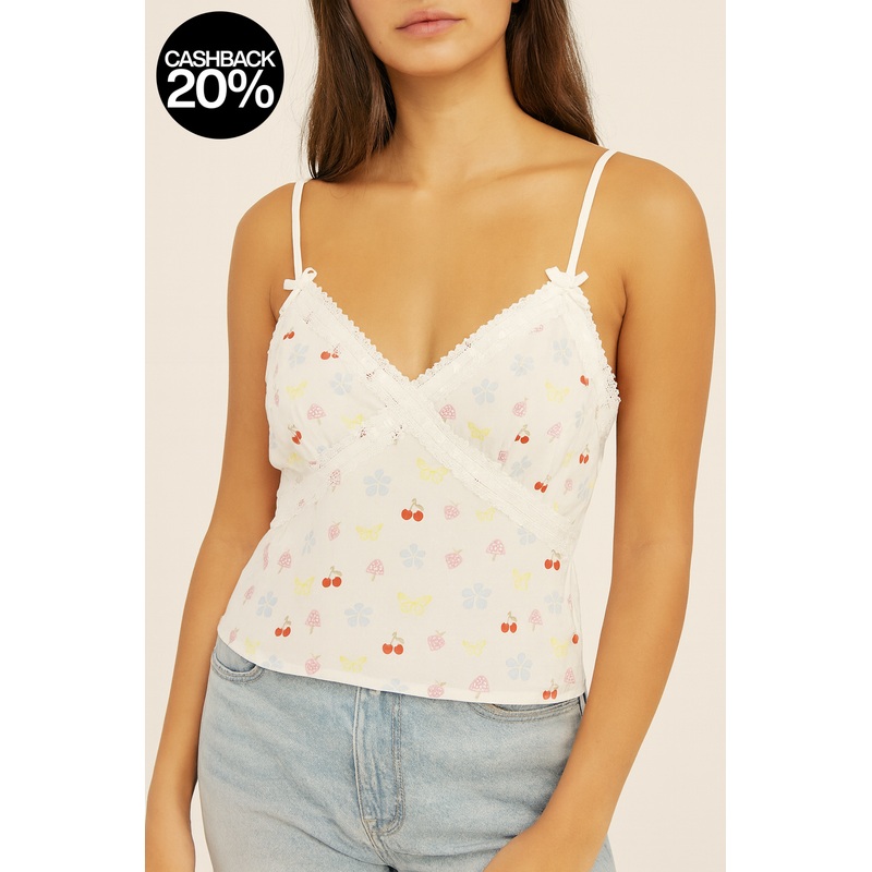 Forever 21 Womens White Printed V Neck Sleeveless Tank Top  |Forever 21 In Lebanon