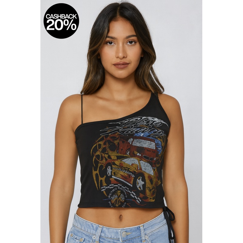 Forever 21 Women’s Black Car Graphic One Way Sleeve Blouse | Forever 21 In Lebanon