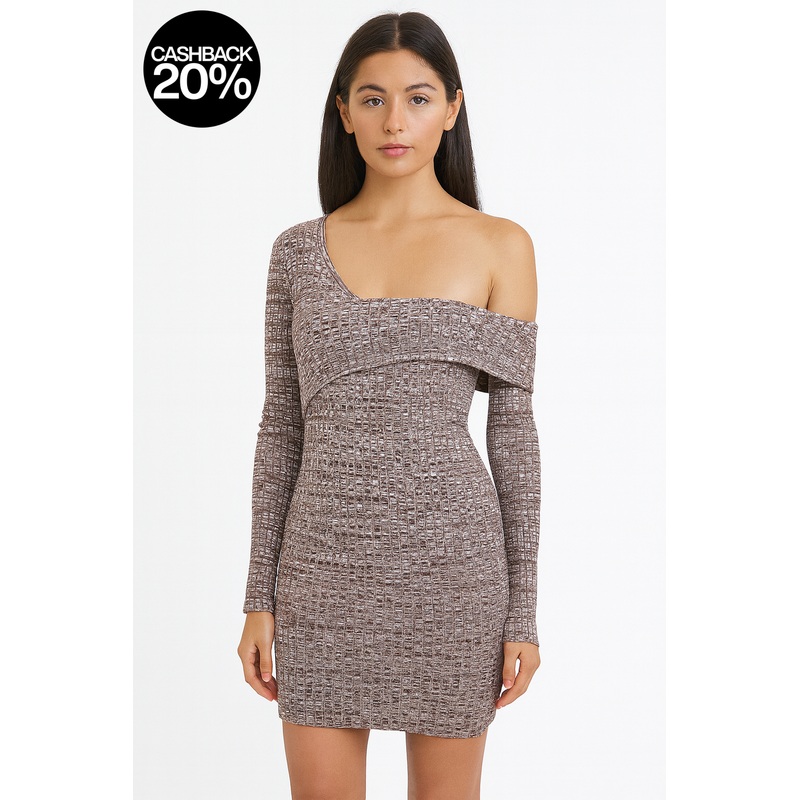 Forever 21 Women’s Brown & White One Shoulder Long Sleeve Dress | Forever 21 In Lebanon
