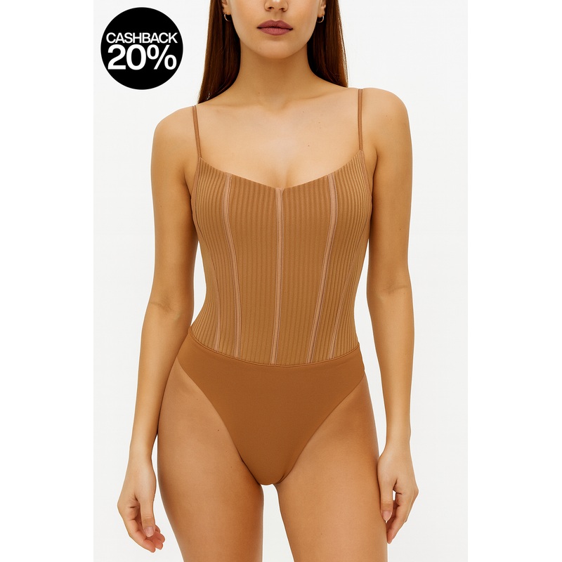 Forever 21 Women’s Camel Ribbed Sleeveless Bodysuit |Forever 21 In Lebanon