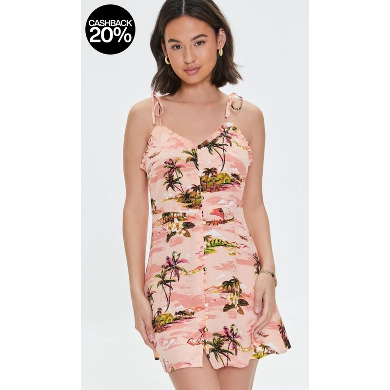 Forever 21 Women’s Peach Printed Sleeveless Button Mini Dress | Forever 21 In Lebanon