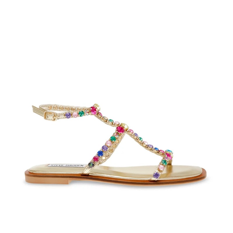 Steve Madden Women’s Gold Rhinestone Flat Lucia Sandal |Steve Madden In Lebanon
