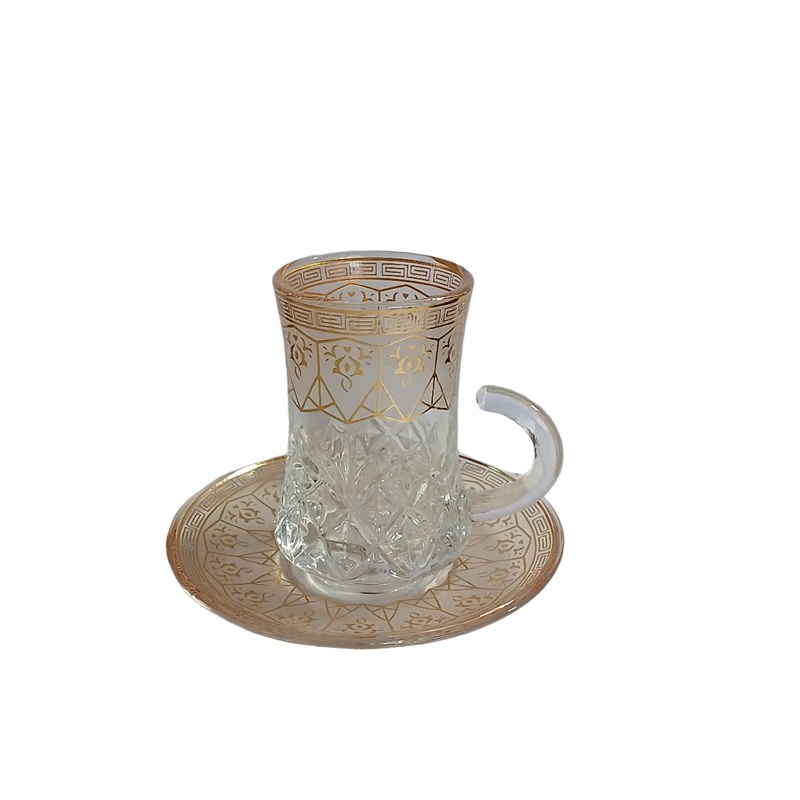 Al Sultan Transparent Glass Tea Cups 6pcs + Saucers 6pcs HD28-297 | Al Sultan In Lebanon