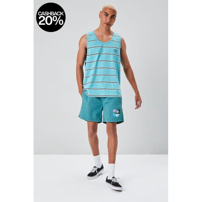 Forever 21 Men’s Aqua Sleeveless Striped Top | Forever 21 In Lebanon