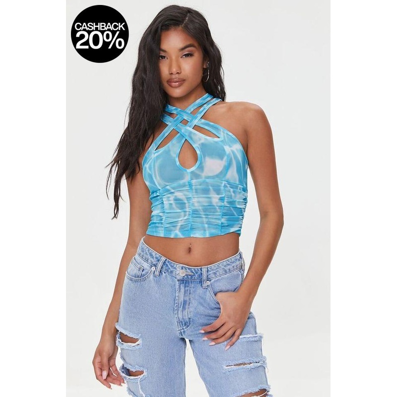 Forever 21 Women’s Aqua Sleeveless Crisscross Crop Top | Forever 21 In Lebanon