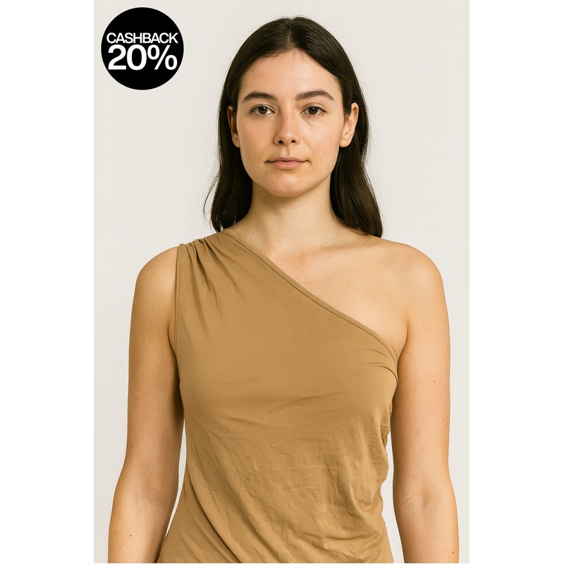 Forever 21 Women’s Beige One Shoulder Strap Ruched Crop Top |Forever 21 In Lebanon