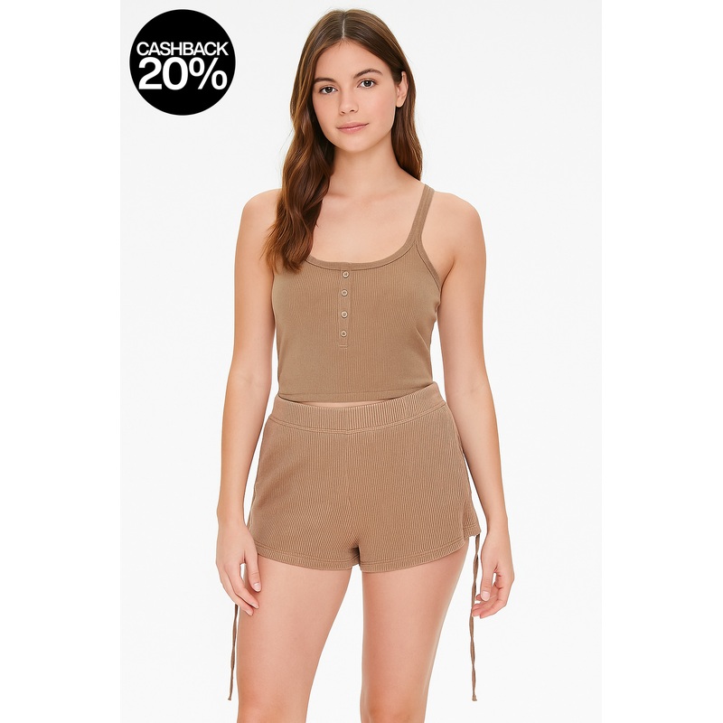 Forever 21 Women’s Beige Ribbed Biker Short |Forever 21 In Lebanon