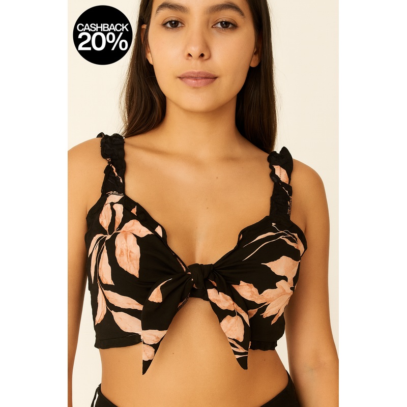 Forever 21 Women’s Black Floral Tie Front Sleeveless Crop Top | Forever 21 In Lebanon