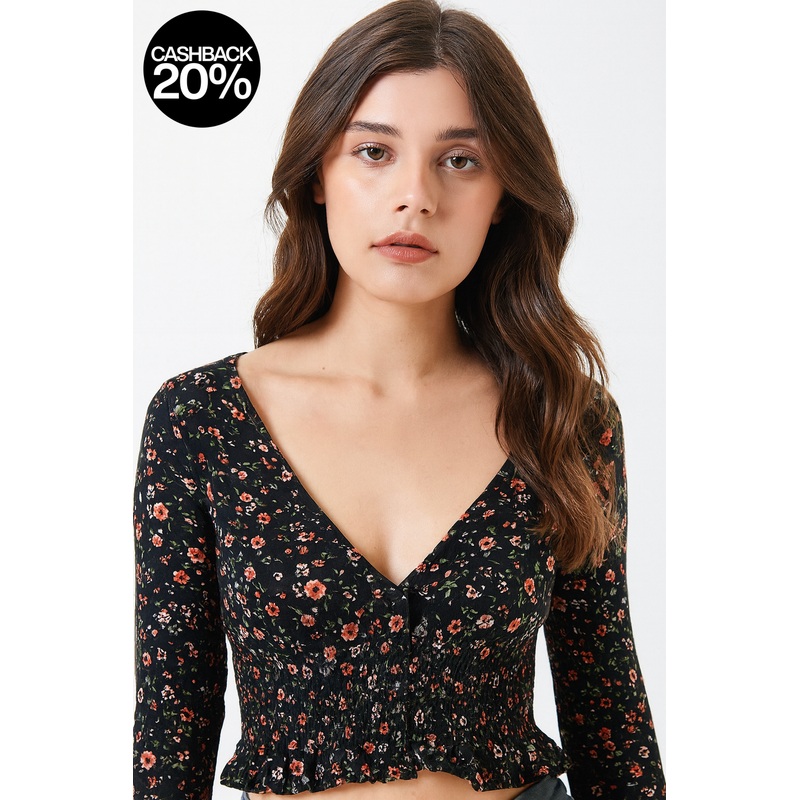 Forever 21 Women’s Black Long Sleeve Floral Blouse | Forever 21 In Lebanon