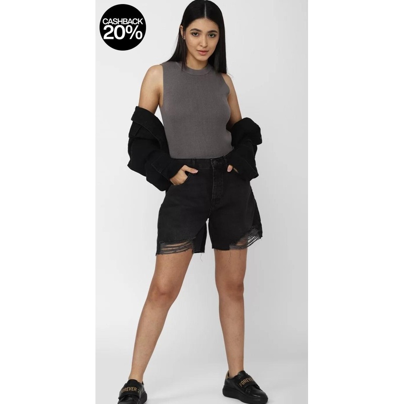 Forever 21 Women’s Black Ripped Denim Short | Forever 21 In Lebanon