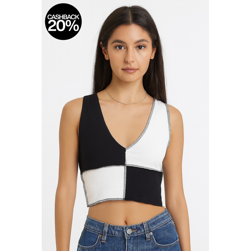 Forever 21 Women’s Black & White Open Back Sleeveless Crop Top | Forever 21 In Lebanon