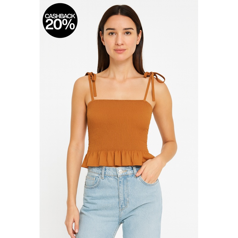 Forever 21 Women’s Brown Ruffle Sleeveless Crop Top | Forever 21 In Lebanon