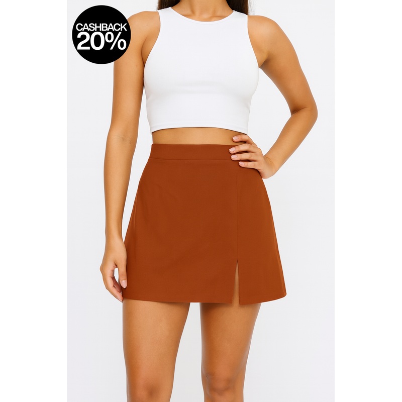 Forever 21 Women’s Brown Tailored Open Split Mini Skirt | Forever 21 In Lebanon