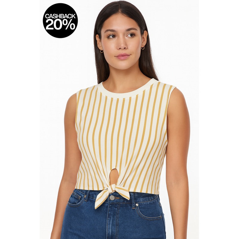 Forever 21 Women’s Brown & White Striped Sleeveless Crew Neck Blouse | Forever 21 In Lebanon