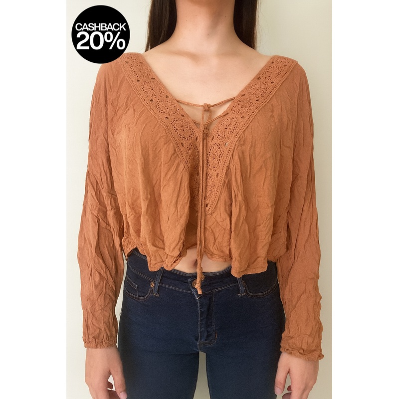 Forever 21 Women’s Camel V Neck Long Sleeve Blouse |Forever 21 In Lebanon