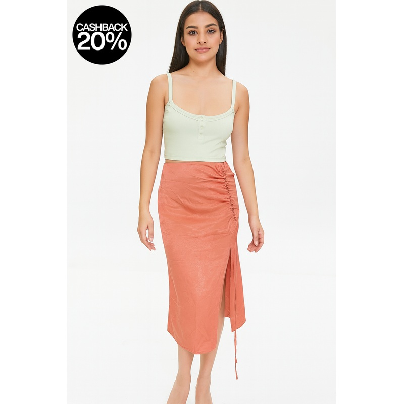 Forever 21 Women’s Coral Ruched Open Split Skirt | Forever 21 In Lebanon