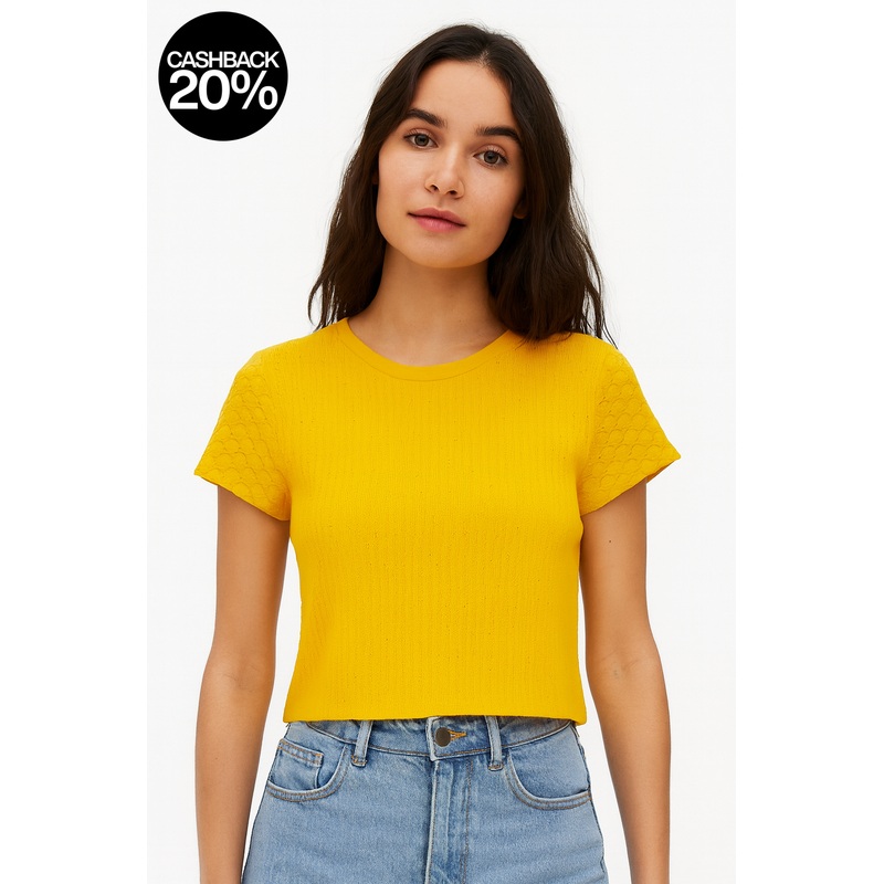Forever 21 Women’s Mari Gold Round Neck Short Sleave Top | Forever 21 In Lebanon