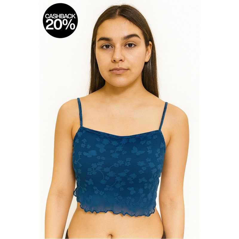 Forever 21 Women’s Navy Blue Sleeveless Mesh Crop Top |Forever 21 In Lebanon