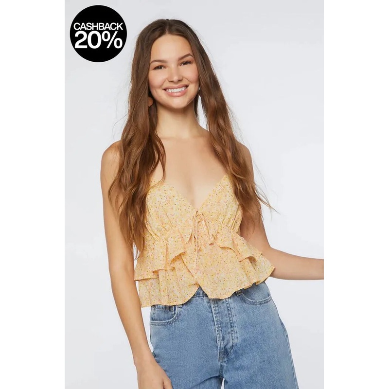 Forever 21 Women’s Yellow Floral Printed Ruffle Crop Top  |Forever 21 In Lebanon