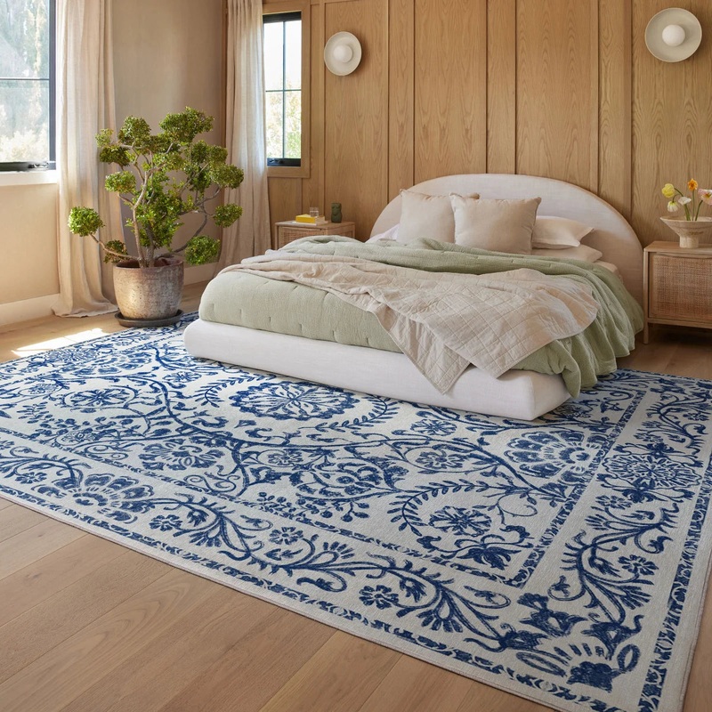 Ruggable White & Blue Flat Woven Washable Area Delphina Rug 8 x 10 One Pcs|Ruggable In Lebanon