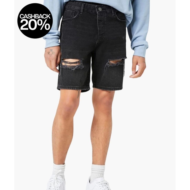 Forever 21 Men’s Black Ripped Slim Fit Denim Short | Forever 21 In Lebanon