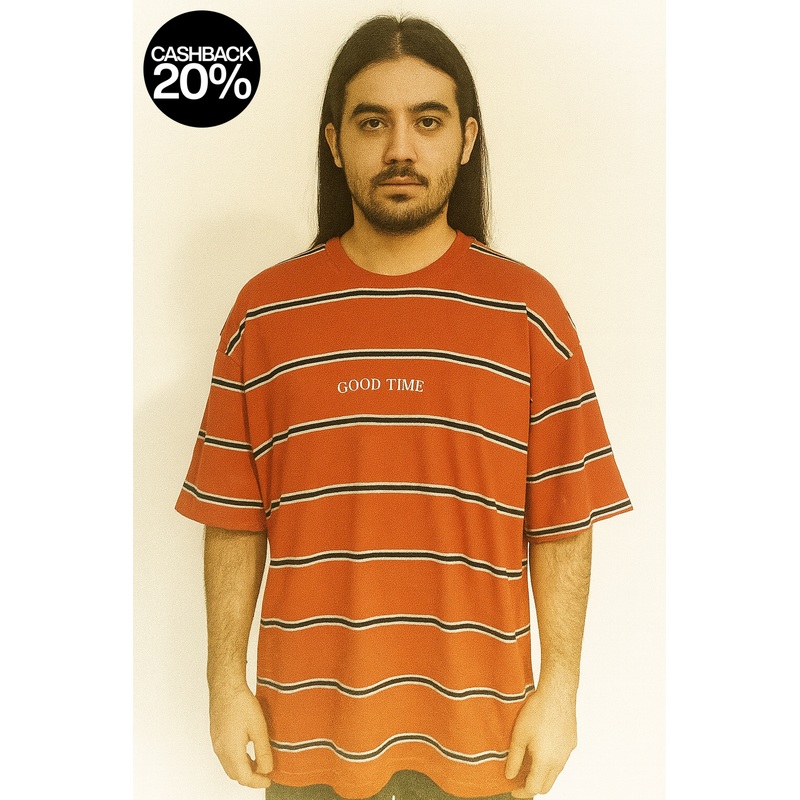 Forever 21 Men’s Orange Striped Crew Neck T-Shirt | Forever 21 In Lebanon