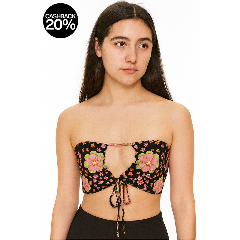 Forever 21 Women’s Black Floral Cut-Out Strapless Crop Top | Forever 21 In Lebanon