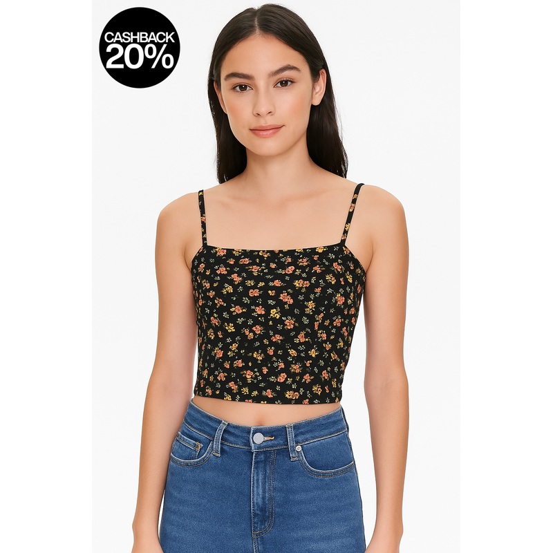 Forever 21 Women’s Black Floral Square Neck Sleeveless Crop Top | Forever 21 In Lebanon