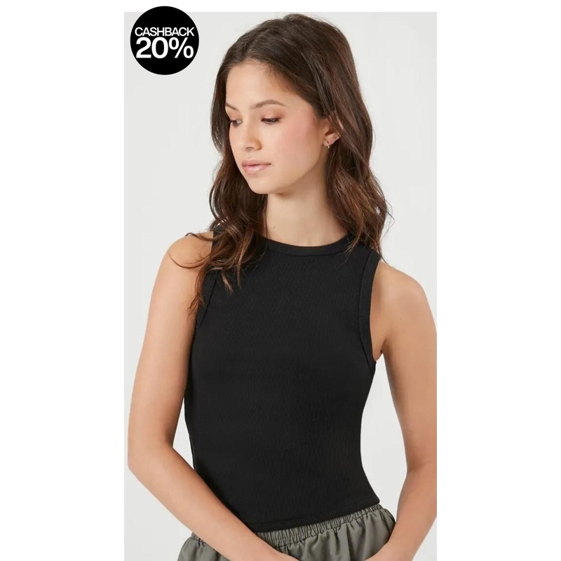 Forever 21 Women’s Black Round Neck Tank Top | Forever 21 In Lebanon