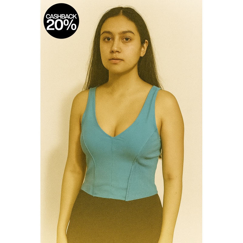 Forever 21 Women’s Blue Split Neck Sleeveless Crop Top | Forever 21 In Lebanon