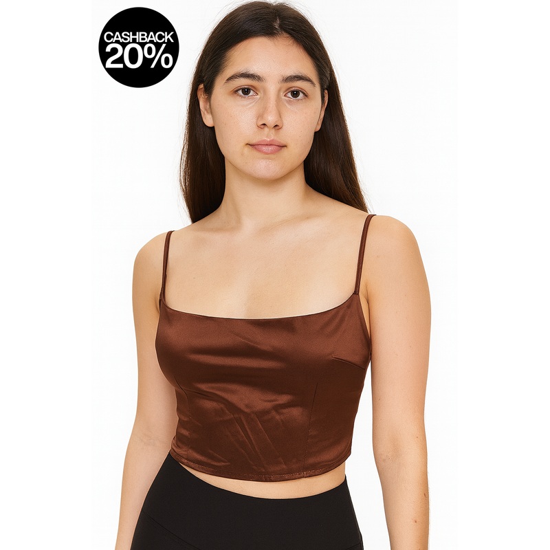 Forever 21 Women’s Brown Satin Sleeveless Crop Top | Forever 21 In Lebanon