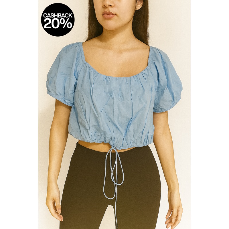Forever 21 Women’s Light Blue Square Neck Short Sleeve Open Back Crop Top | Forever 21 In Lebanon