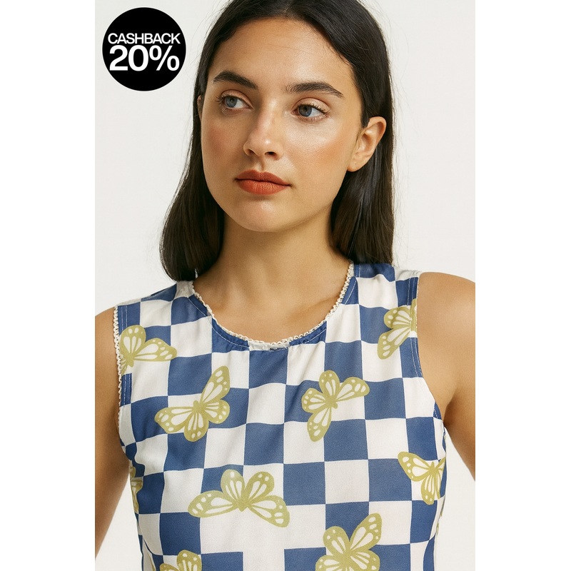 Forever 21 Women’s Multicolor Checkered Butterfly Printed Sleeveless Blouse | Forever 21 In Lebanon