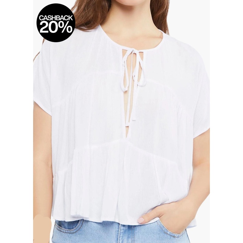 Forever 21 Women’s White Cutout Short Sleeve Flare Blouse | Forever 21 In Lebanon