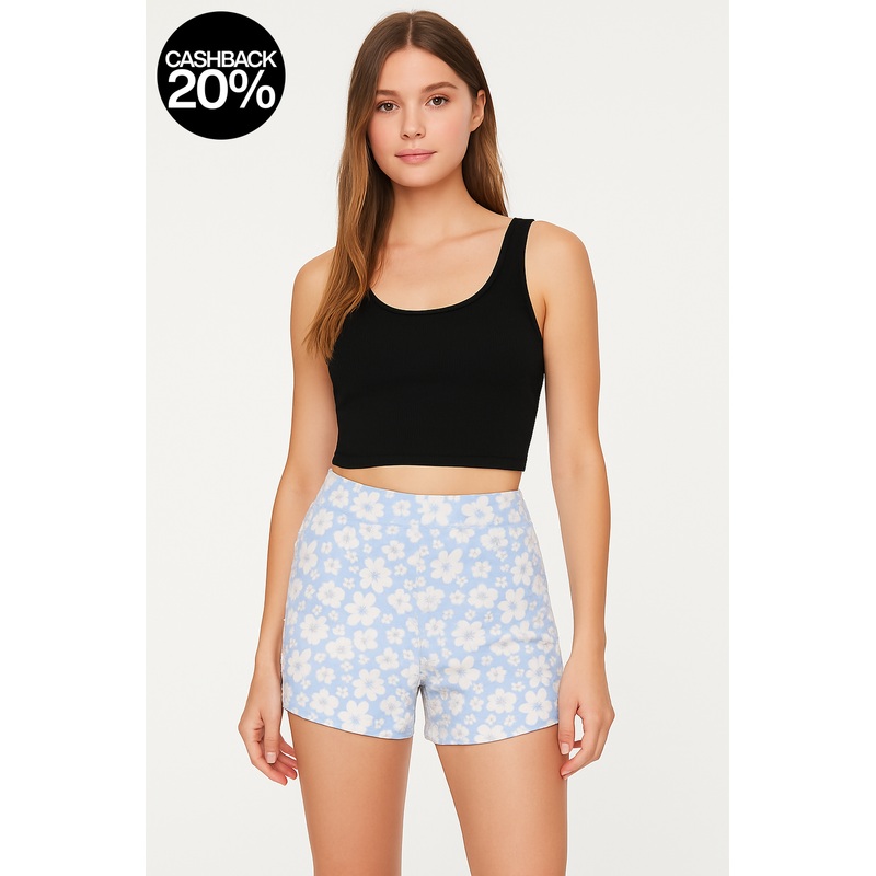 Forever 21 Women’s White & Light Blue Floral Printed Short  |Forever 21 In Lebanon