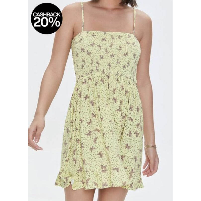 Forever 21 Women’s Yellow Butterfly Printed Sleeveless Mini Dress | Forever 21 In Lebanon