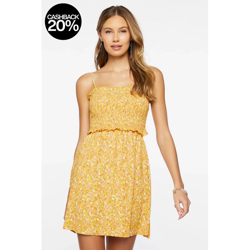 Forever 21 Women’s Yellow Floral Pattern Cut-Out Back Mini Dress |Forever 21 In Lebanon