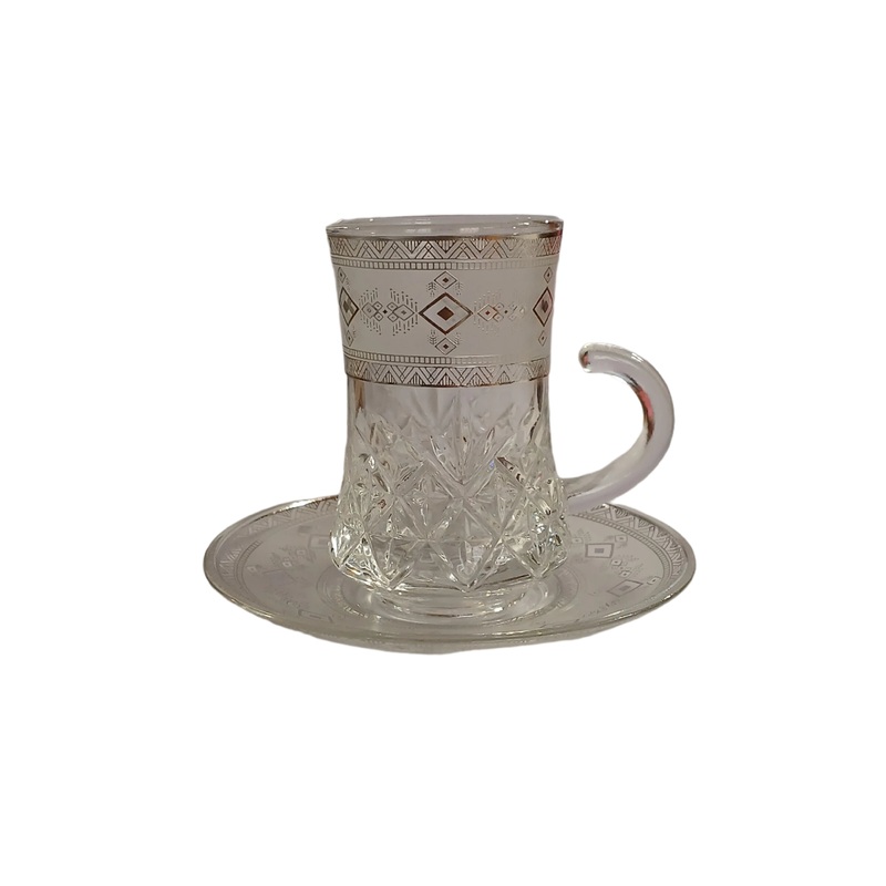 Al Sultan Transparent Glass Tea Cups 6pcs + Saucers 6pcs HD28-282 | Al Sultan In Lebanon