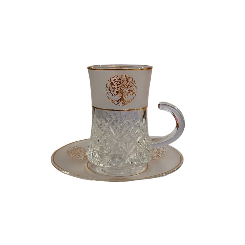 Al Sultan Transparent Glass Tea Cups 6pcs + Saucers 6pcs HD28-289 | Al Sultan In Lebanon