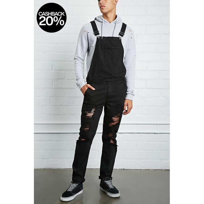 Forever 21 Men’s Black Ripped Denim Overall |Forever 21 In Lebanon