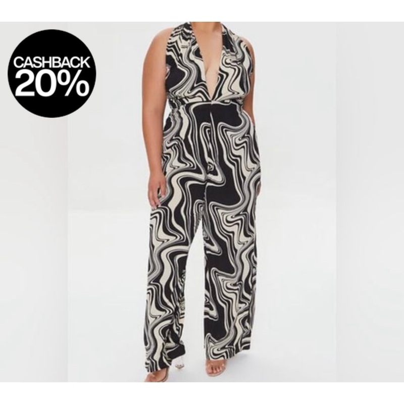 Forever 21 Women’s Beige & Black Printed Halter V Neck Jumpsuit |Forever 21 In Lebanon