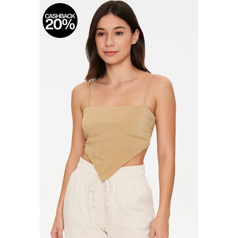 Forever 21 Women’s Beige Tie Back Sleeveless Crop Top | Forever 21 In Lebanon