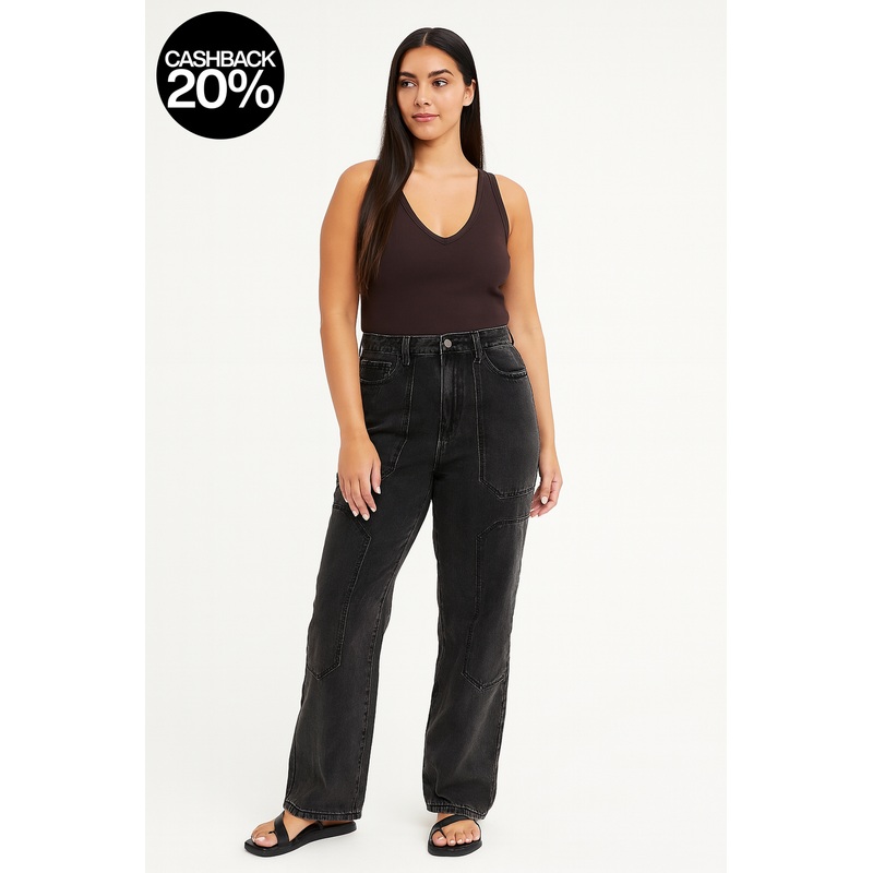 Forever 21 Women’s Black Cargo Relaxed Fit Straight Leg Jeans | Forever 21 In Lebanon