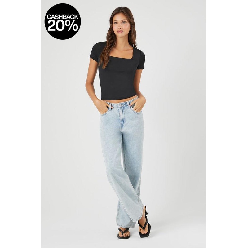 Forever 21 Women’s Black Short Sleeve Squared Top | Forever 21 In Lebanon
