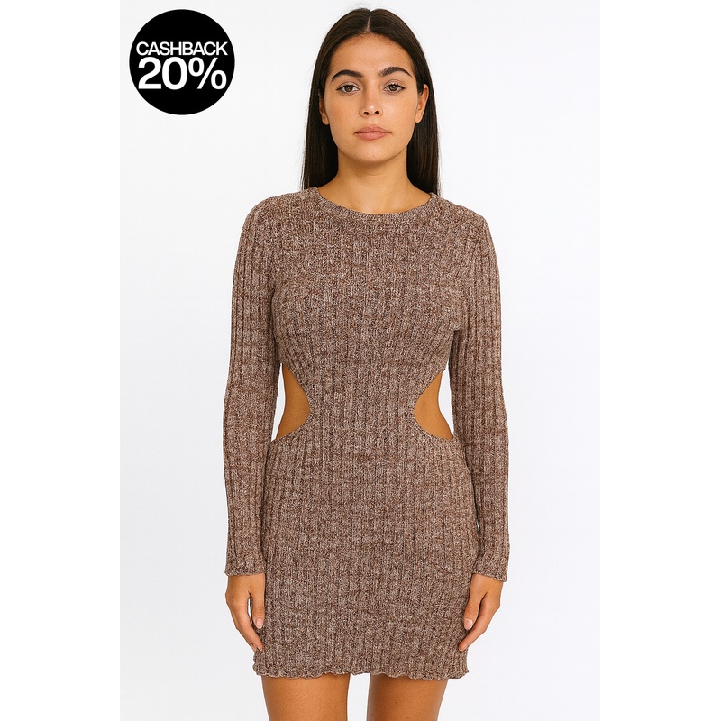 Forever 21 Women’s Brown Cut Out Ribbed Long Sleeve Dress | Forever 21 In Lebanon