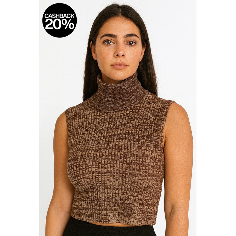 Forever 21 Women’s Brown & White Turtle Neck Ribbed Sleeveless Blouse | Forever 21 In Lebanon