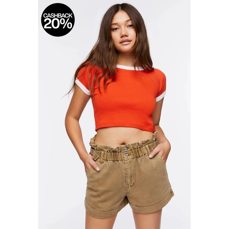 Forever 21 Women’s Khaki Corduroy Paperbag Short | Forever 21 In Lebanon